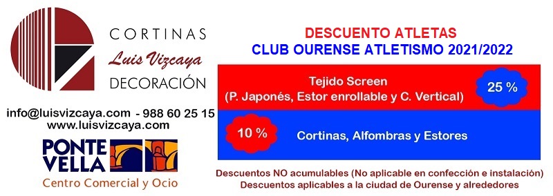 Cortinas Luis Vizcaya Decoración ofrece descuentos para atletas del Club Ourense Atletismo 2021/2022. Tejido Screen 25% y cortinas, alfombras y estores 10%